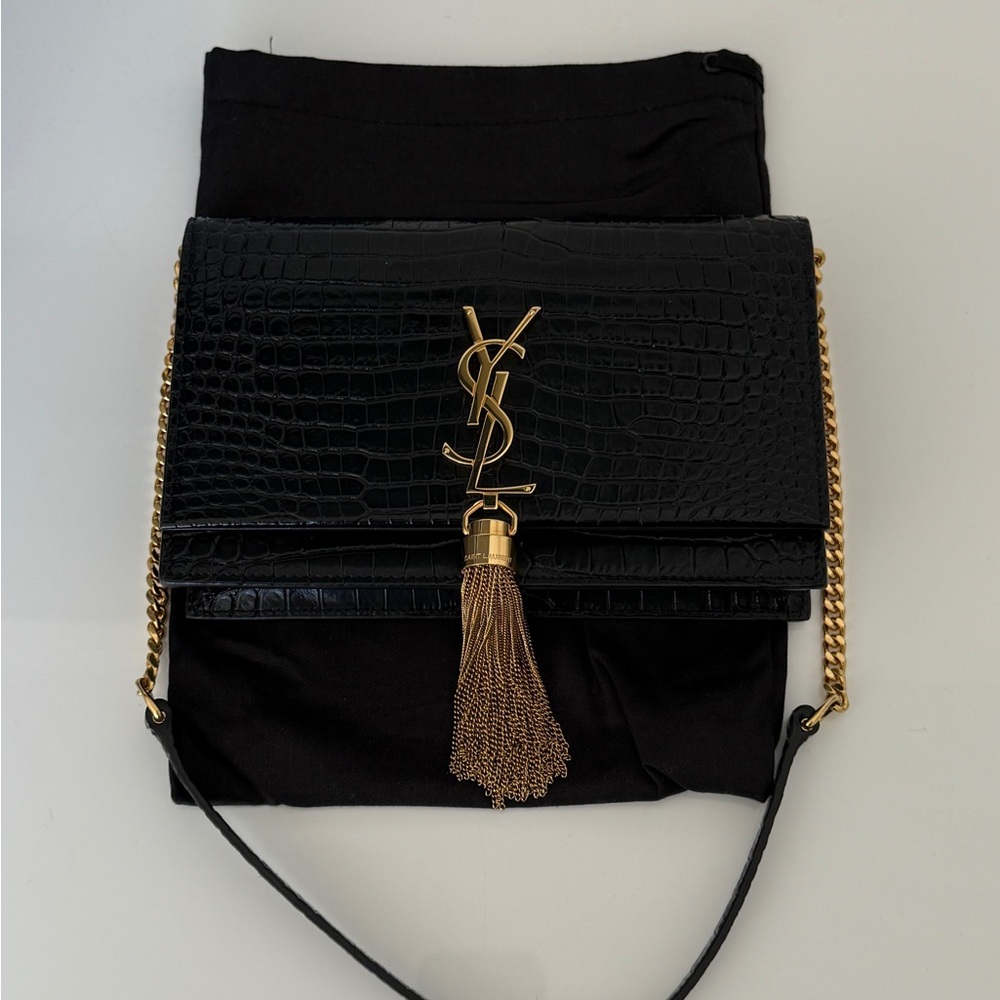 Saint Laurent Small Kate Crocodile-Embossed Leather Shoulder Bag With Tassel - Picture 7 of 10